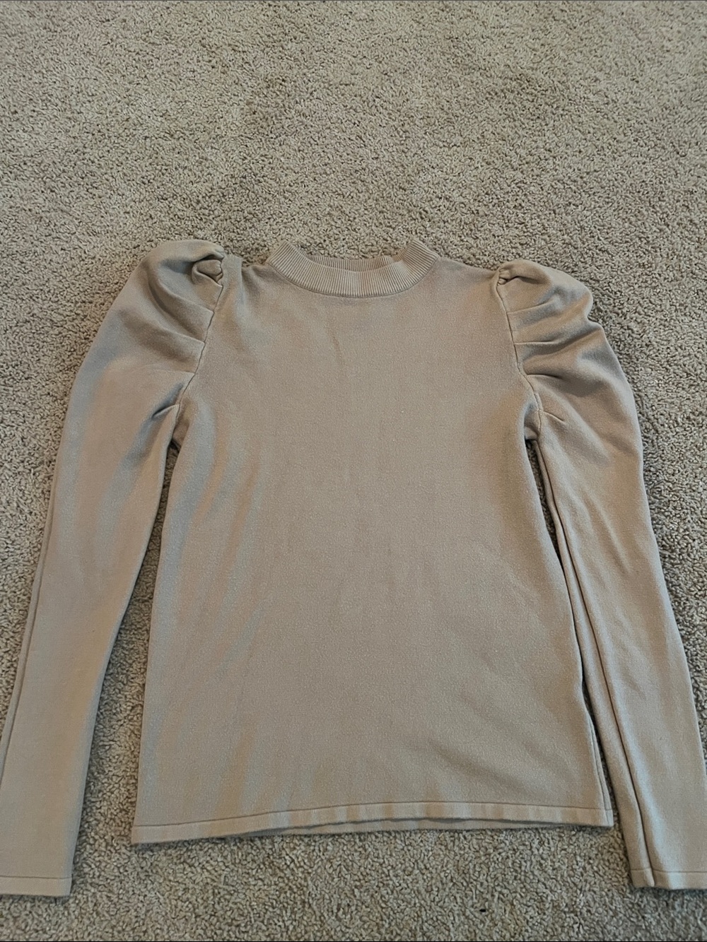 Main Strip Puff-Sleeve Long-Sleeve Top - Cream/Taupe